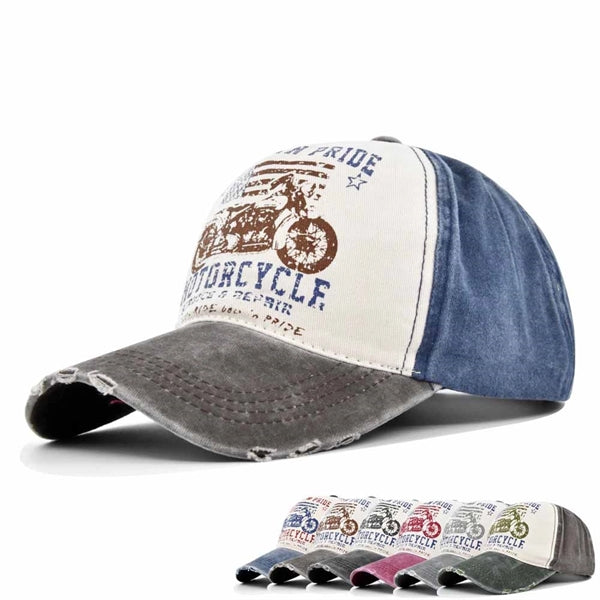 Baseball Caps Distressed with Metal Clasp Motorcycle Printed