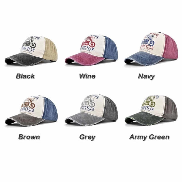 Baseball Caps Distressed with Metal Clasp Motorcycle Printed