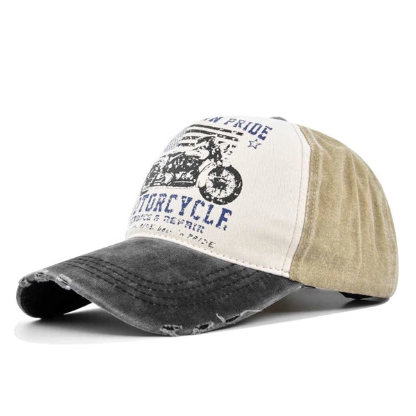 Baseball Caps Distressed with Metal Clasp Motorcycle Printed