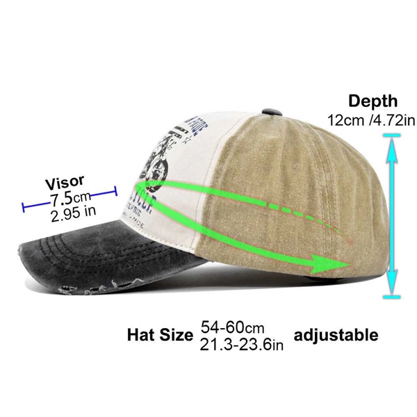 Baseball Caps Distressed with Metal Clasp Motorcycle Printed