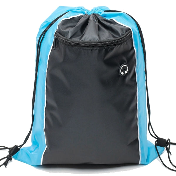Tri-Color Drawstring Backpack w Earphone Slot & Front Pocket