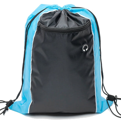 Tri-Color Drawstring Backpack w Earphone Slot & Front Pocket