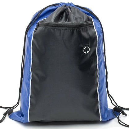 Tri-Color Drawstring Backpack w Earphone Slot & Front Pocket