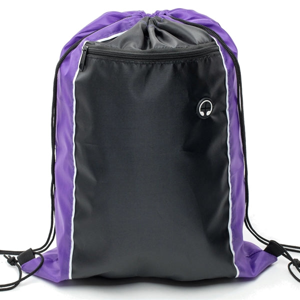 Tri-Color Drawstring Backpack w Earphone Slot & Front Pocket