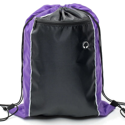 Tri-Color Drawstring Backpack w Earphone Slot & Front Pocket