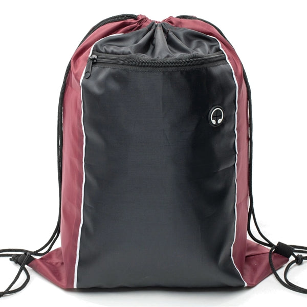 Tri-Color Drawstring Backpack w Earphone Slot & Front Pocket
