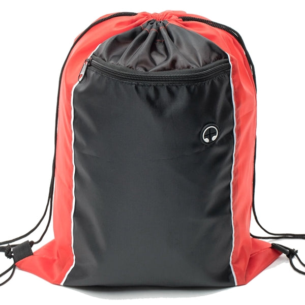 Tri-Color Drawstring Backpack w Earphone Slot & Front Pocket