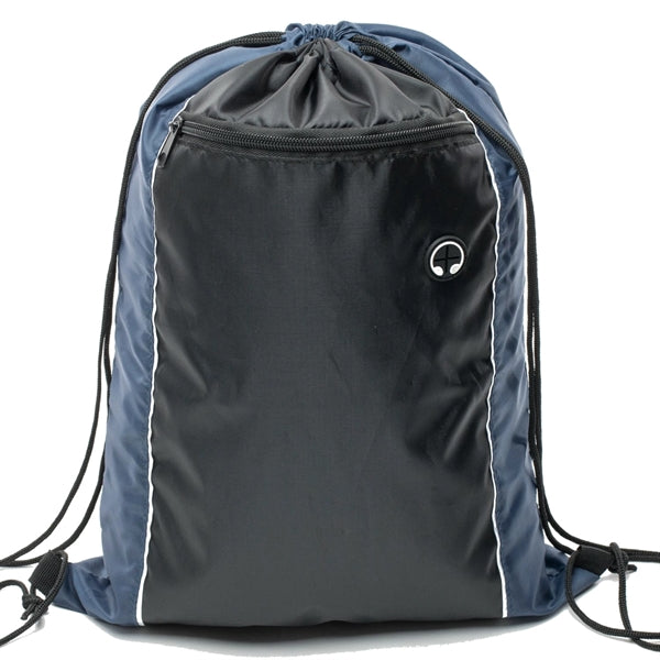 Tri-Color Drawstring Backpack w Earphone Slot & Front Pocket