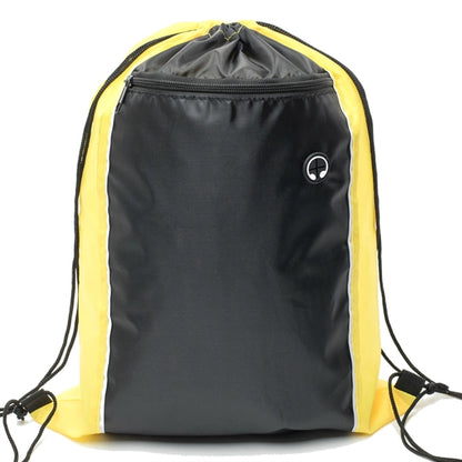 Tri-Color Drawstring Backpack w Earphone Slot & Front Pocket