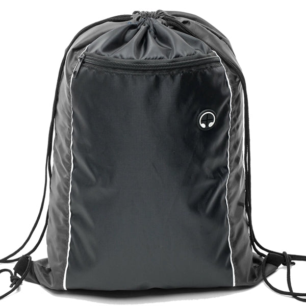 Tri-Color Drawstring Backpack w Earphone Slot & Front Pocket