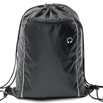 Tri-Color Drawstring Backpack w Earphone Slot & Front Pocket