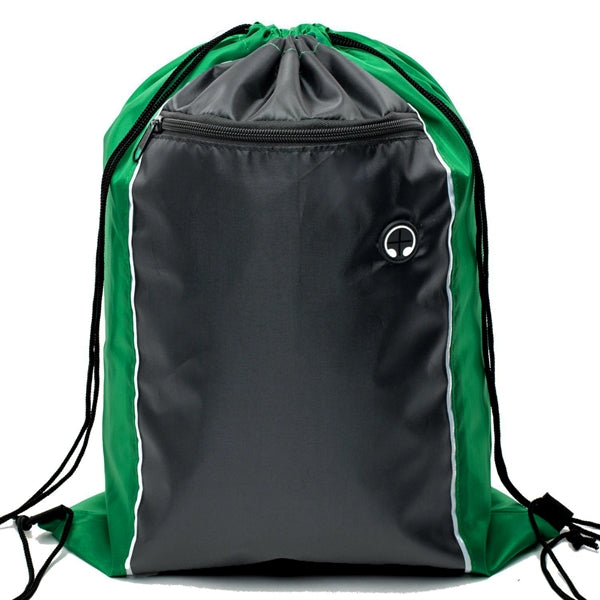 Tri-Color Drawstring Backpack w Earphone Slot & Front Pocket