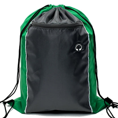 Tri-Color Drawstring Backpack w Earphone Slot & Front Pocket