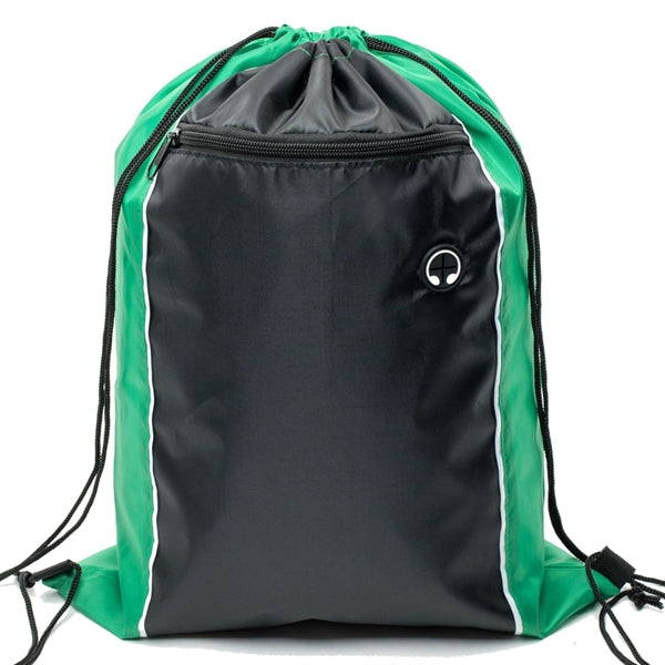 Tri-Color Drawstring Backpack w Earphone Slot & Front Pocket