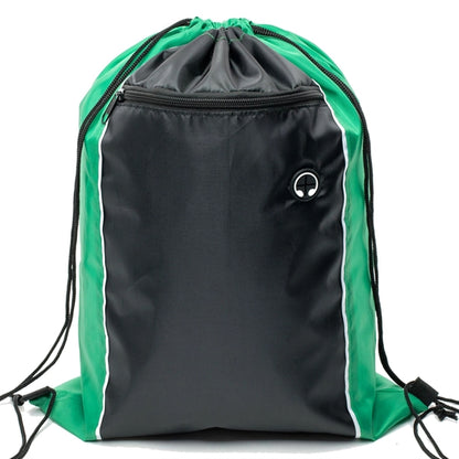 Tri-Color Drawstring Backpack w Earphone Slot & Front Pocket