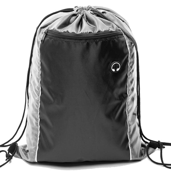 Tri-Color Drawstring Backpack w Earphone Slot & Front Pocket