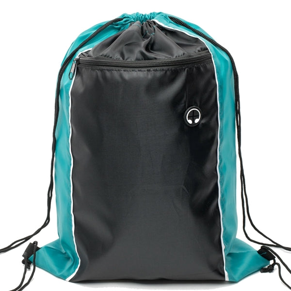 Tri-Color Drawstring Backpack w Earphone Slot & Front Pocket