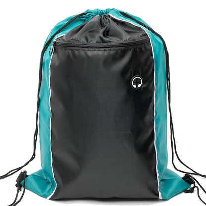 Tri-Color Drawstring Backpack w Earphone Slot & Front Pocket