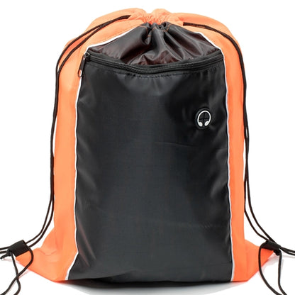 Tri-Color Drawstring Backpack w Earphone Slot & Front Pocket