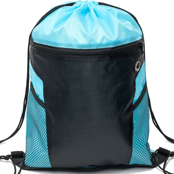 Front Zipper Drawstring Backpack w/ Side Mesh Pocket 14"x18"