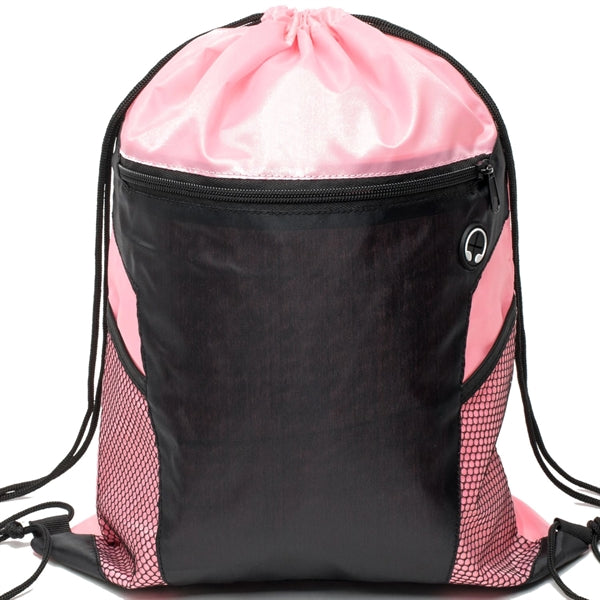 Front Zipper Drawstring Backpack w/ Side Mesh Pocket 14"x18"