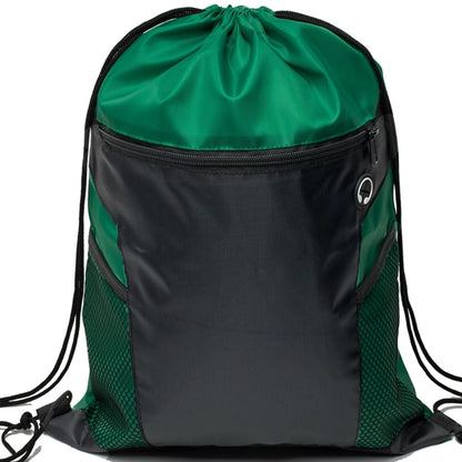 Front Zipper Drawstring Backpack w/ Side Mesh Pocket 14"x18"