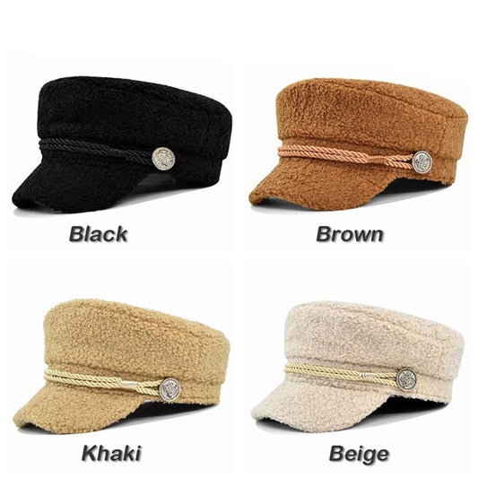 Cadet Army Cap Military Style Sherpa Flat Hat