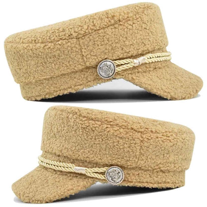 Cadet Army Cap Military Style Sherpa Flat Hat