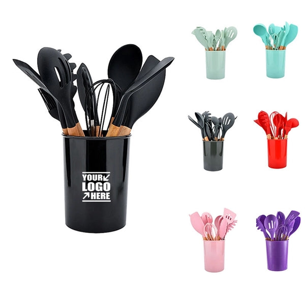 Silicone Cookware Cooking Set Wooden Handle 12 Pieces