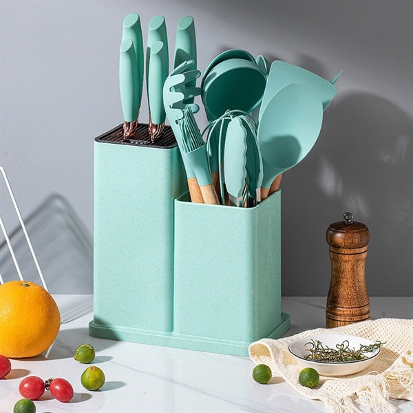 Set of 19 Pieces Wooden Handle Kitchenware Storage Bucket