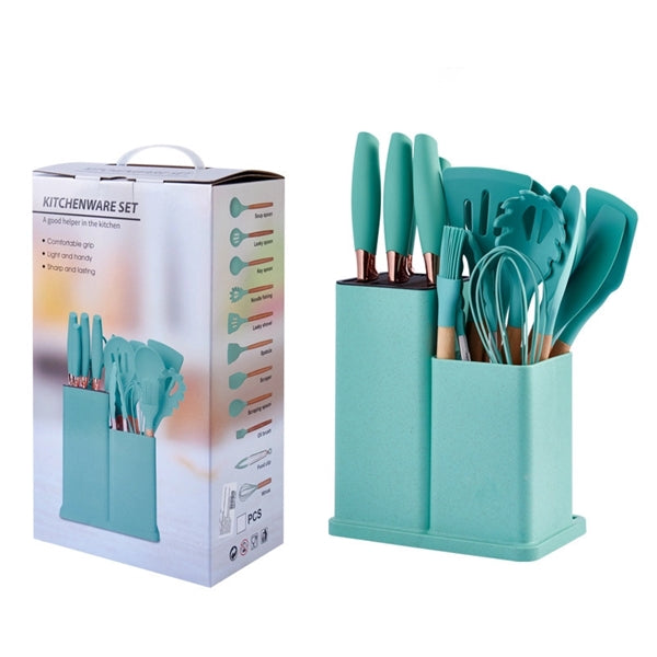 Set of 19 Pieces Wooden Handle Kitchenware Storage Bucket