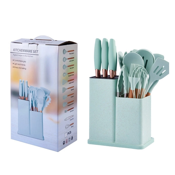 Set of 19 Pieces Wooden Handle Kitchenware Storage Bucket