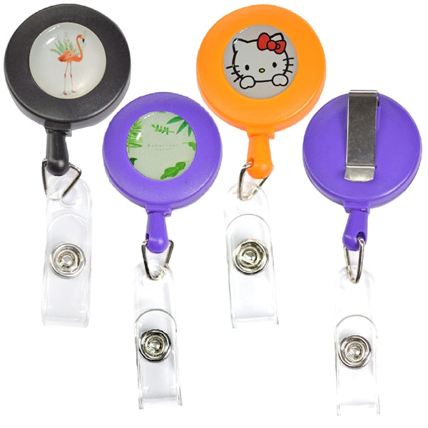 Round Frosted Badge Reel Holder w/ Belt Clip
