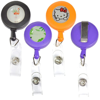 Round Frosted Badge Reel Holder w/ Belt Clip