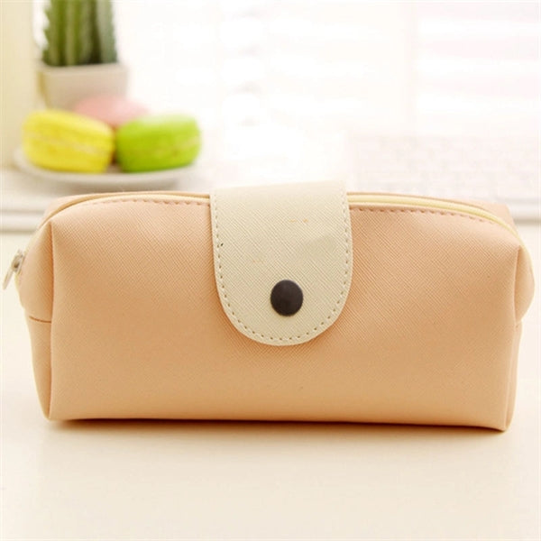 Pu Button Pencil Bag