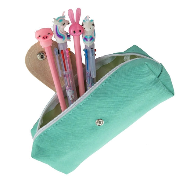 Pu Button Pencil Bag