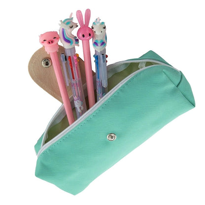 Pu Button Pencil Bag