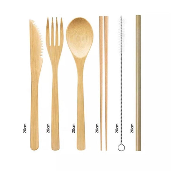 Bamboo Cutlery Set With Travel Pouch-6 Pieces