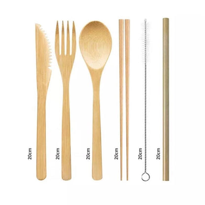 Bamboo Cutlery Set With Travel Pouch-6 Pieces