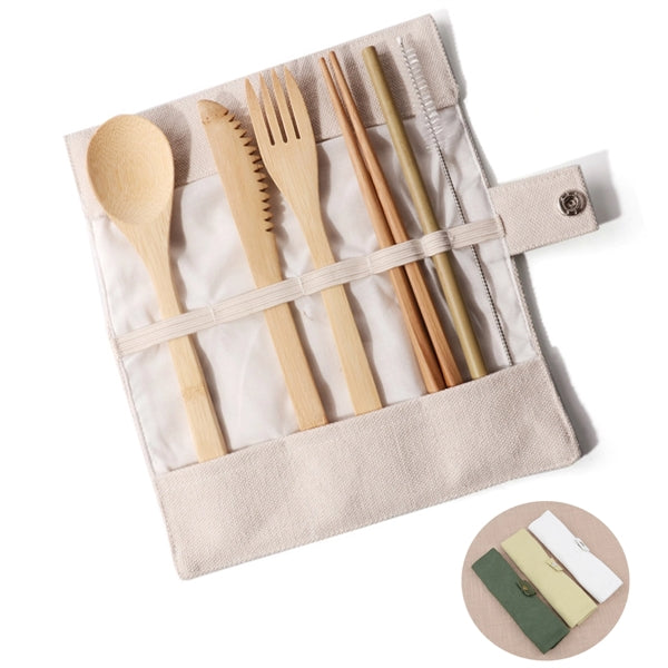 Bamboo Cutlery Set With Travel Pouch-6 Pieces