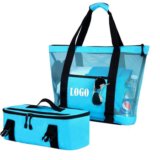 Large Mesh Beach Tote Bag With Cooler Bottom