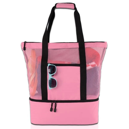 Large Mesh Beach Tote Bag With Cooler Bottom