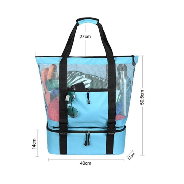 Large Mesh Beach Tote Bag With Cooler Bottom
