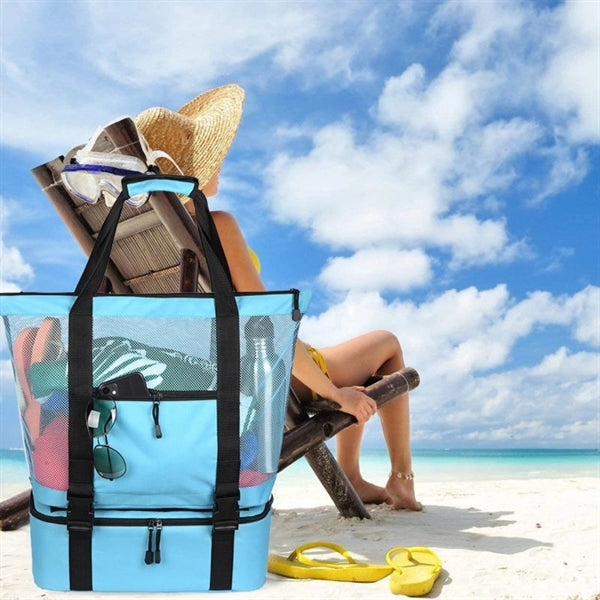 Large Mesh Beach Tote Bag With Cooler Bottom