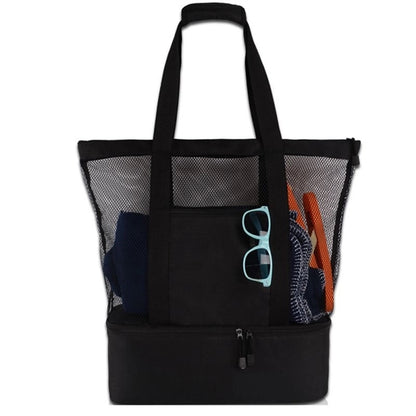 Large Mesh Beach Tote Bag With Cooler Bottom