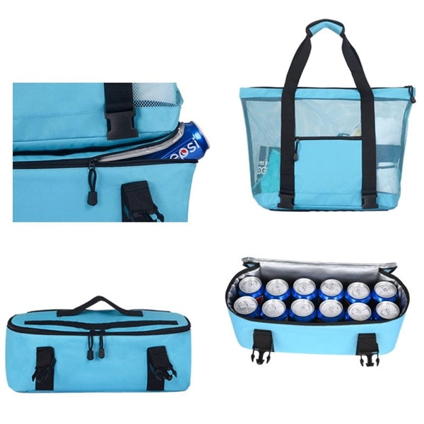 Large Mesh Beach Tote Bag With Cooler Bottom