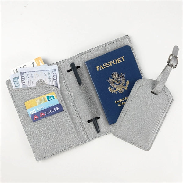 Pu Leather Passport Holder Luggage Tag Set