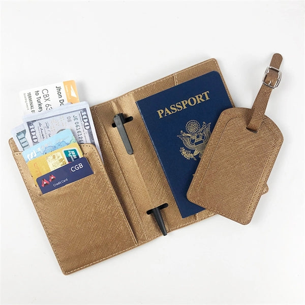 Pu Leather Passport Holder Luggage Tag Set