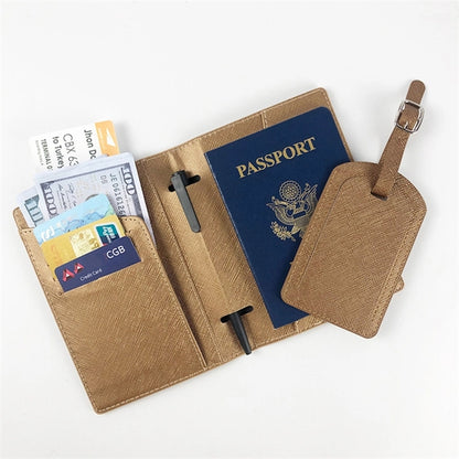 Pu Leather Passport Holder Luggage Tag Set