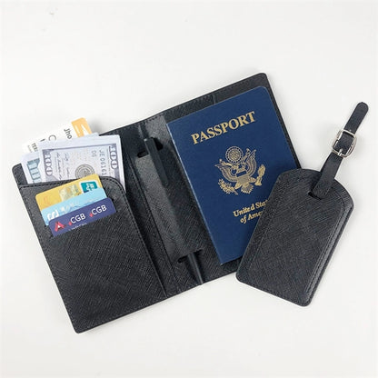 Pu Leather Passport Holder Luggage Tag Set